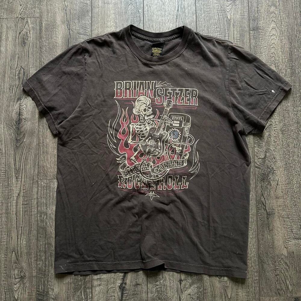 Vintage Y2K Brian Setzer Stray Cats Rockabilly USA Band Tee Skull Shirt